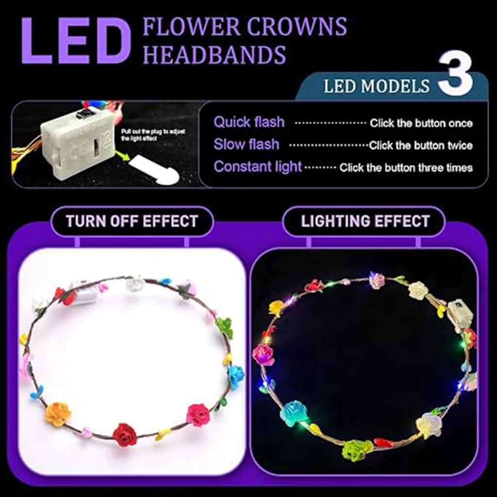 LED Glow Flower Headband And Floral Wreath Hair Accessories
