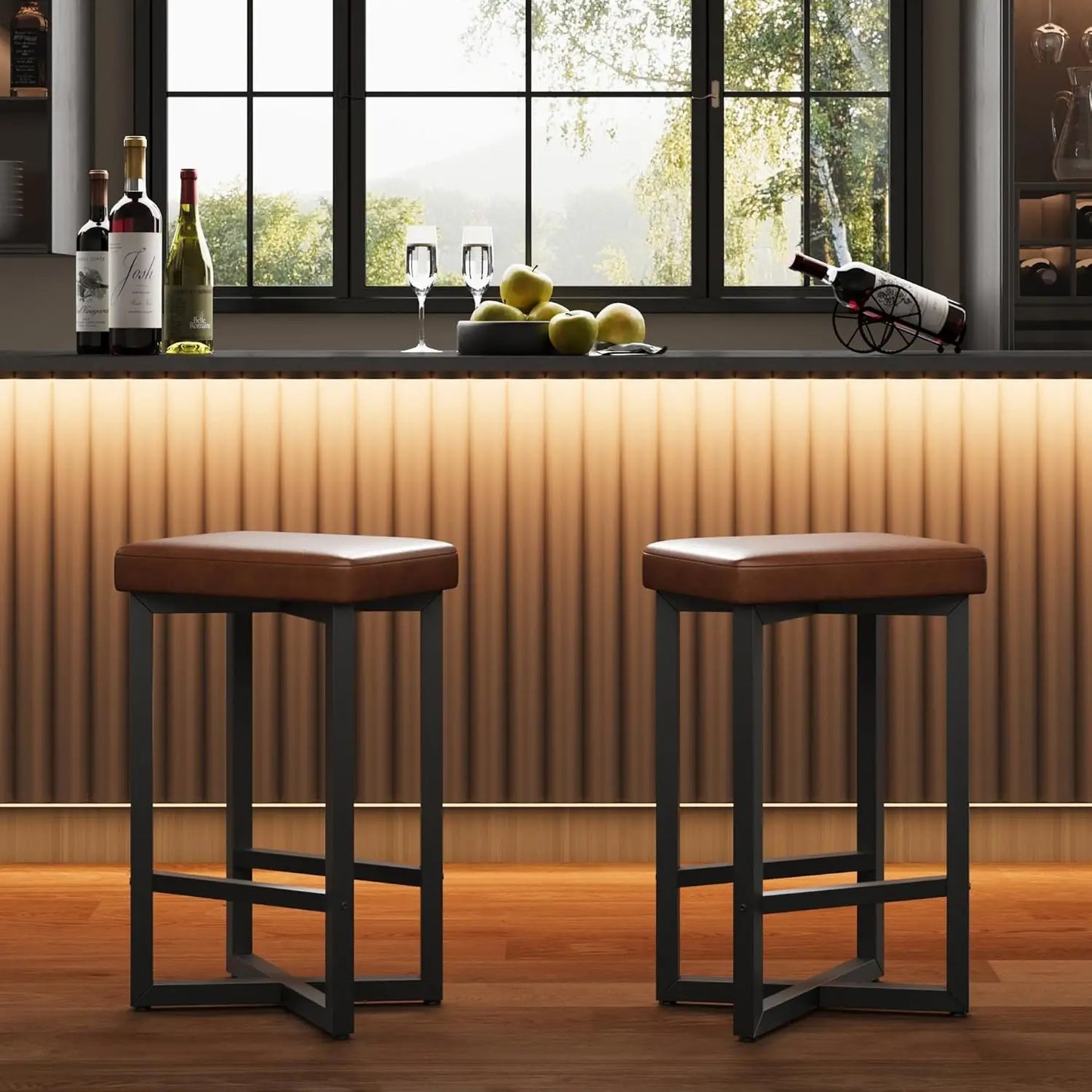 Garvee Modern Backless Bar Stools With Metal Frame And Footrest