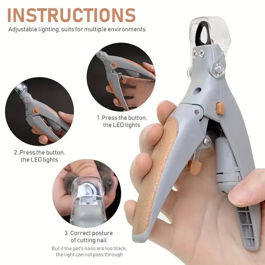 LED Pet Nail Clippers With Safety Guard Quiet Rechargeable Trimmer