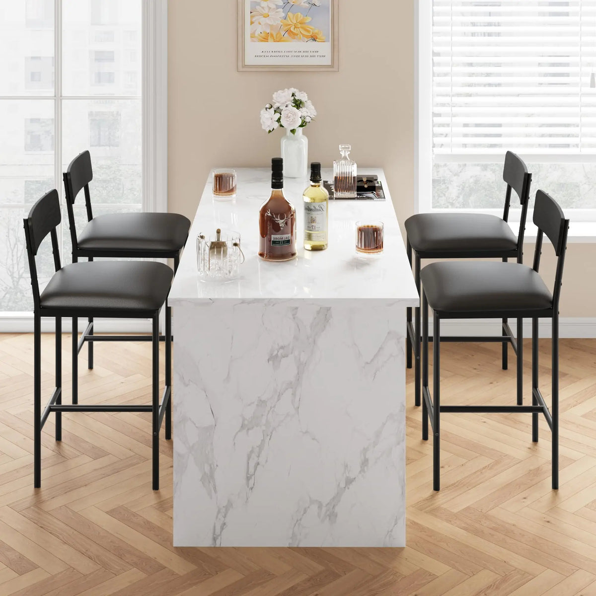 Heavy Duty Bar Stools With PU Leather Backrests And Footrests