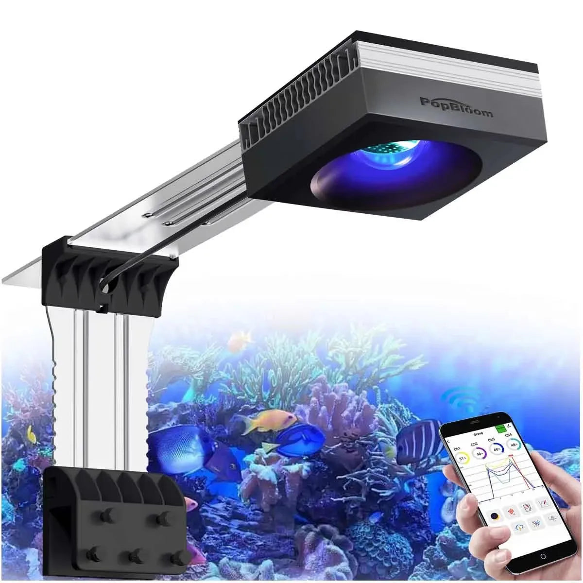 PopBloom 100W WiFi Reef Aquarium LED Light Clip On Marine