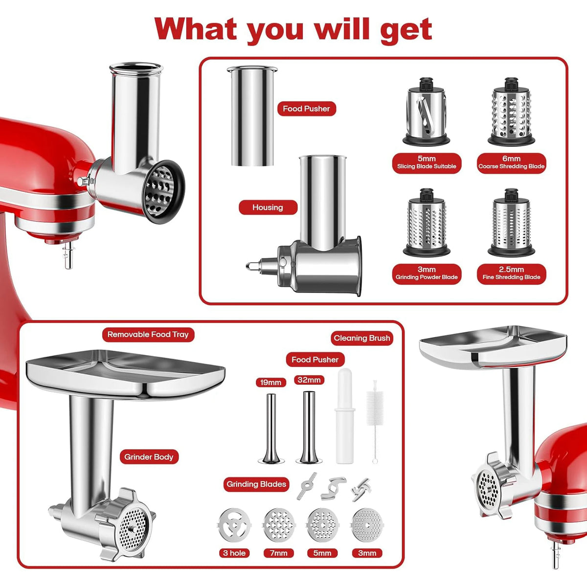 KitchenAid Stainless Steel Meat Grinder And Cheese Grater Set