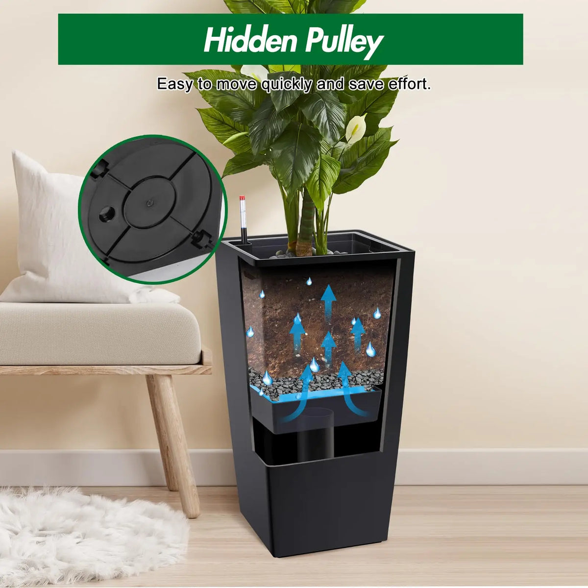 HiMISS Self Watering Planter Set With Drainage And Wheels