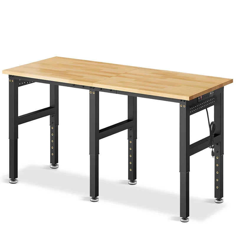Heavy Duty Adjustable Rubber Wood Workbench With Pegboard Outlet