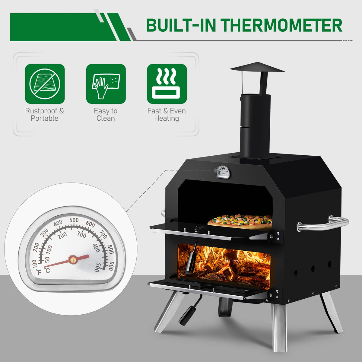 Wood Fired Outdoor Pizza Oven with Stone and Removable Rack