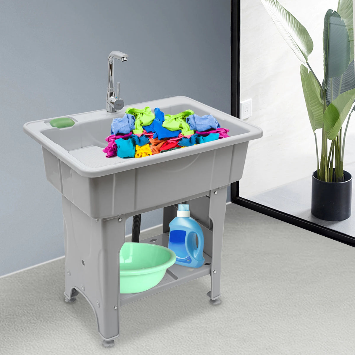 Bymaocar Freestanding Heavy Duty PP Utility Laundry Sink