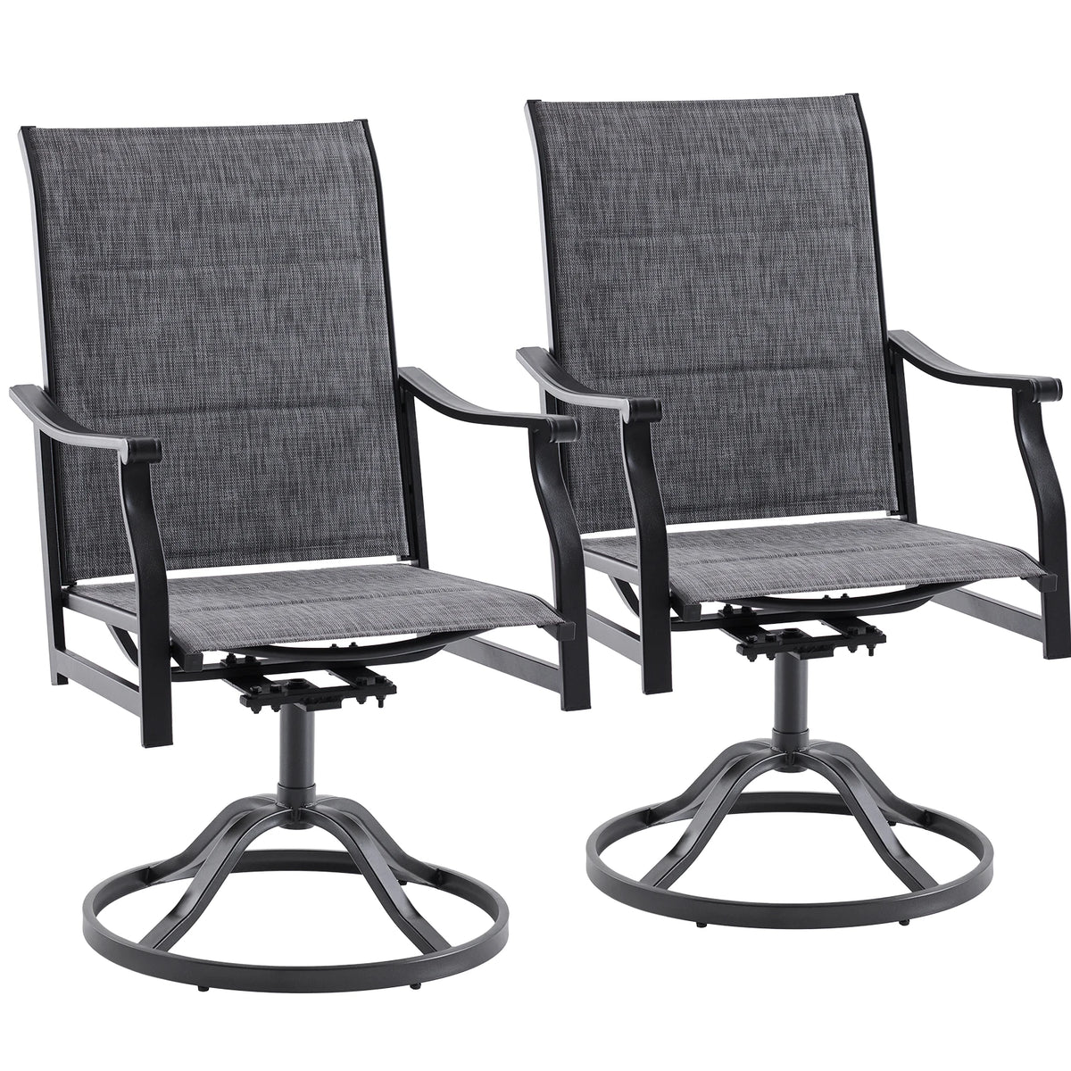 Farini 360° Swivel Outdoor Dining Chairs Set of 2, Patio Metal Paded Armchair with Textilene Fabric, All-Weather Resistant