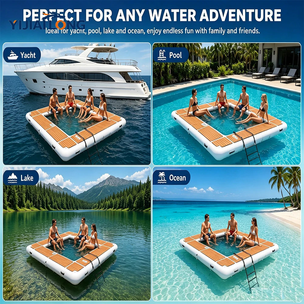 13ft Inflatable Yacht Pool Dock – Portable Floating Platform with 20cm Thickness  PVC Floating Swimming Pool Dock For  Yacht/Boat/Sea/Lake Water Activities