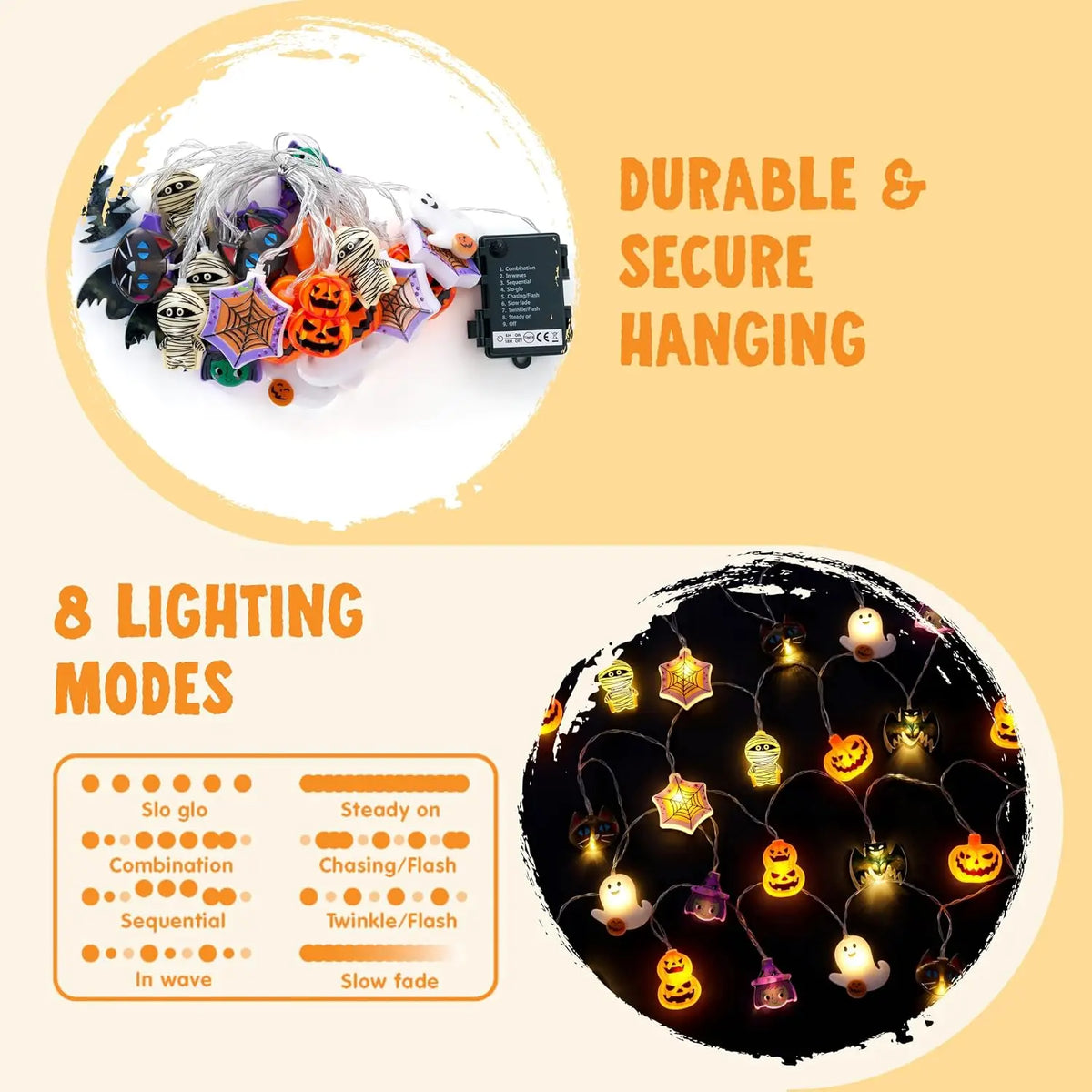 Joyfy Halloween String Lights With LED Ghost Pumpkin Design Timer