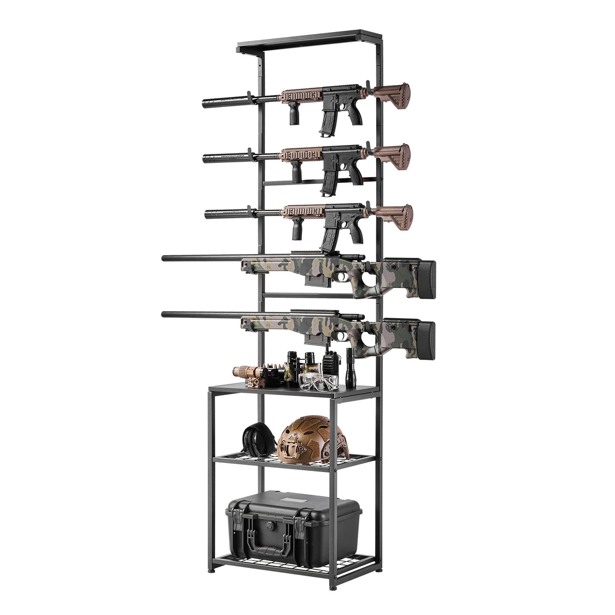 SucceBuy Steel Freestanding Gun Rack With Storage Shelf Display Stand