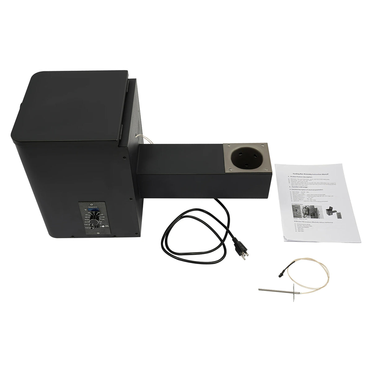 Pellet Smoker Hopper Assembly Kit, Precision Temperature Control 180-450℉ Dual-Functional Wind Mechanism for Yard Garden Camping