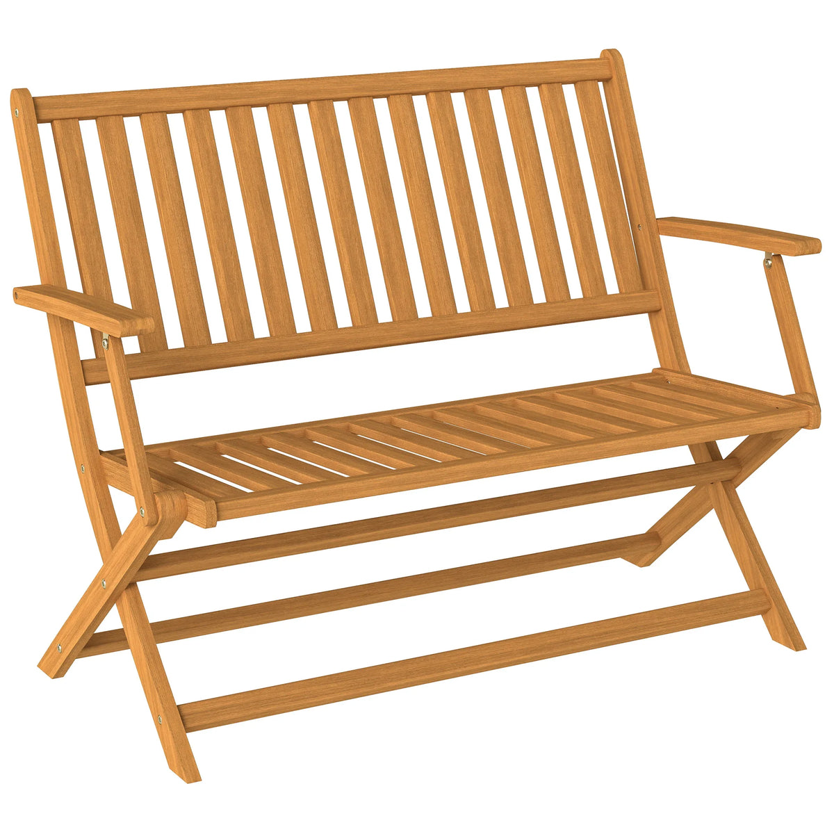 Outsunny Wood Outdoor Bench, 2-Person Foldable Patio Garden Bench, Teak