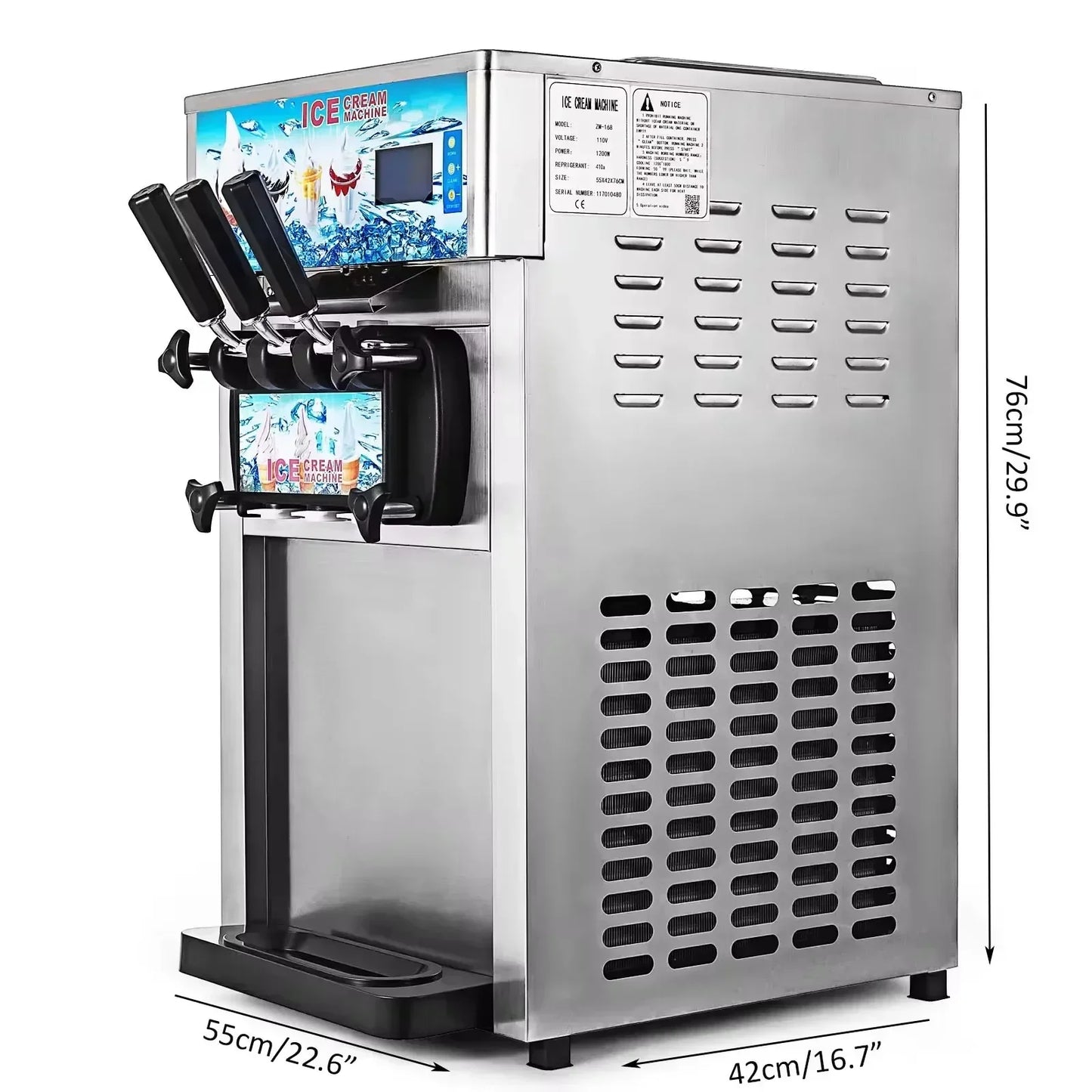 SIHAO Commercial Ice Cream Machine 3-flavor Yogurt Maker One-click Clean 18L/H LCD Display New Soft Ice Cream machine for Home