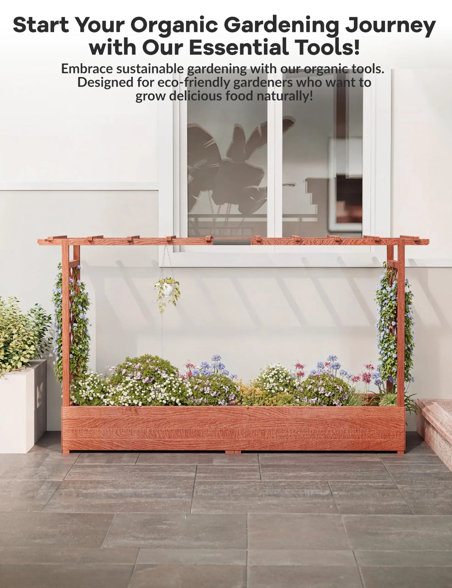 HiMISS Elevated Wooden Raised Garden Bed Trellis Planter