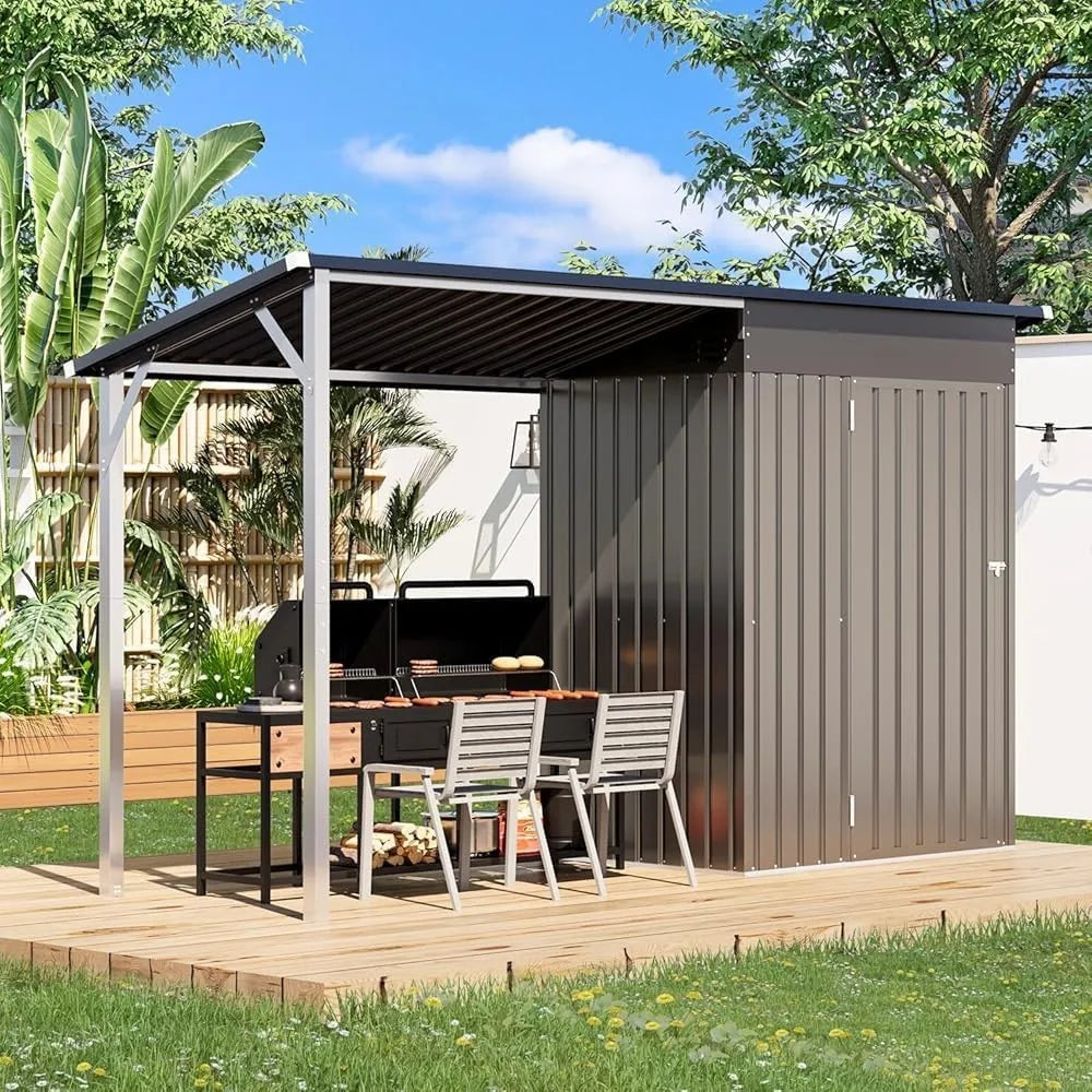 Outdoor Open Sided Metal Storage Shed With Hardtop Metal Gazebo