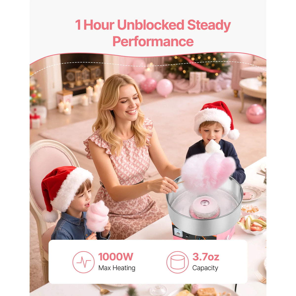 SucceBuy Cotton Candy Machine Commercial 1000W Electric Candy Floss Maker Easy Use with 15 inch Stainless Steel Bowl for Kids