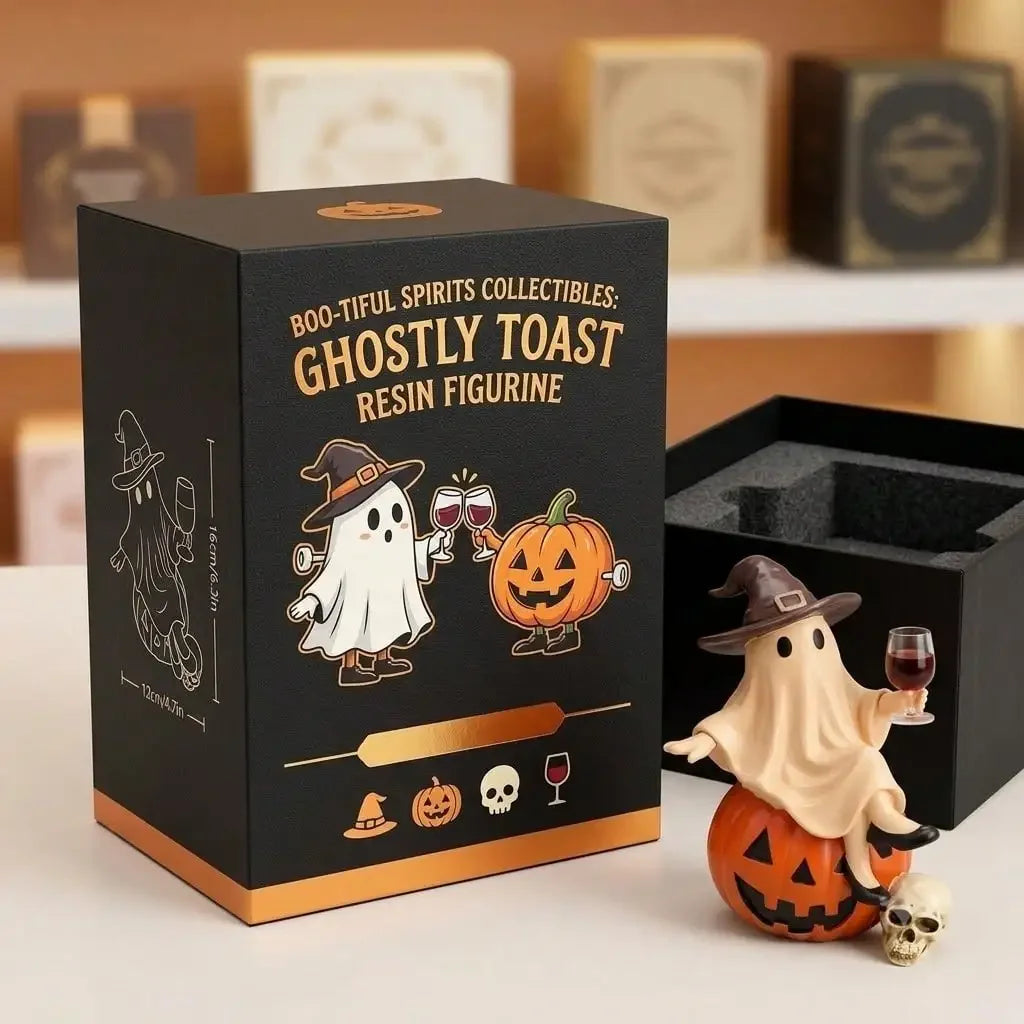 Funny Ghost Holding Wine Glass Resin Statue Halloween Decor Ornament