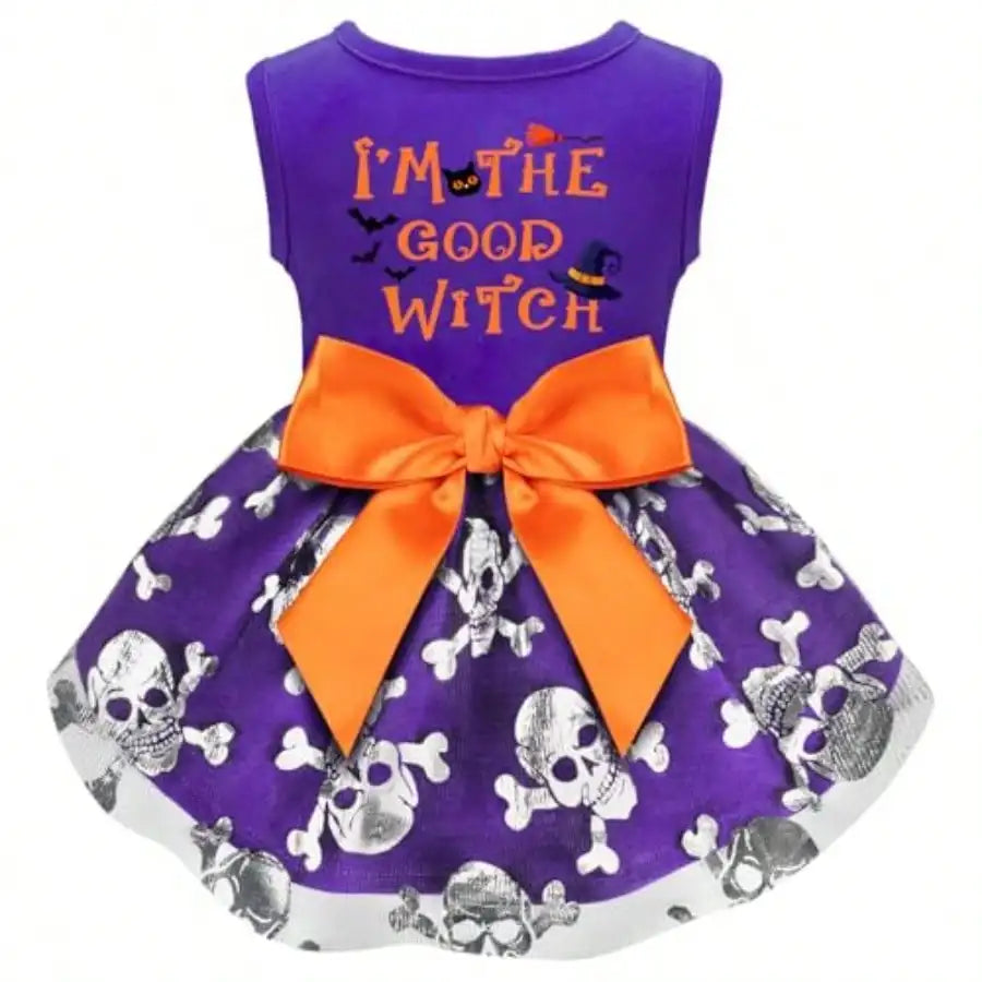 Dog Halloween Costume Dress With Bow Pumpkin Witch Bat Outfit