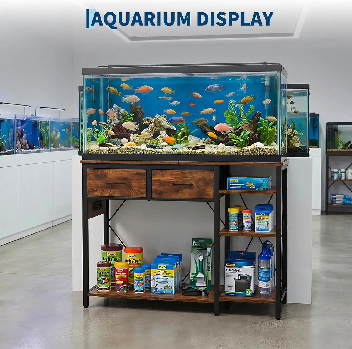 Dual Tank Aquarium Stand with Built In Power Outlets