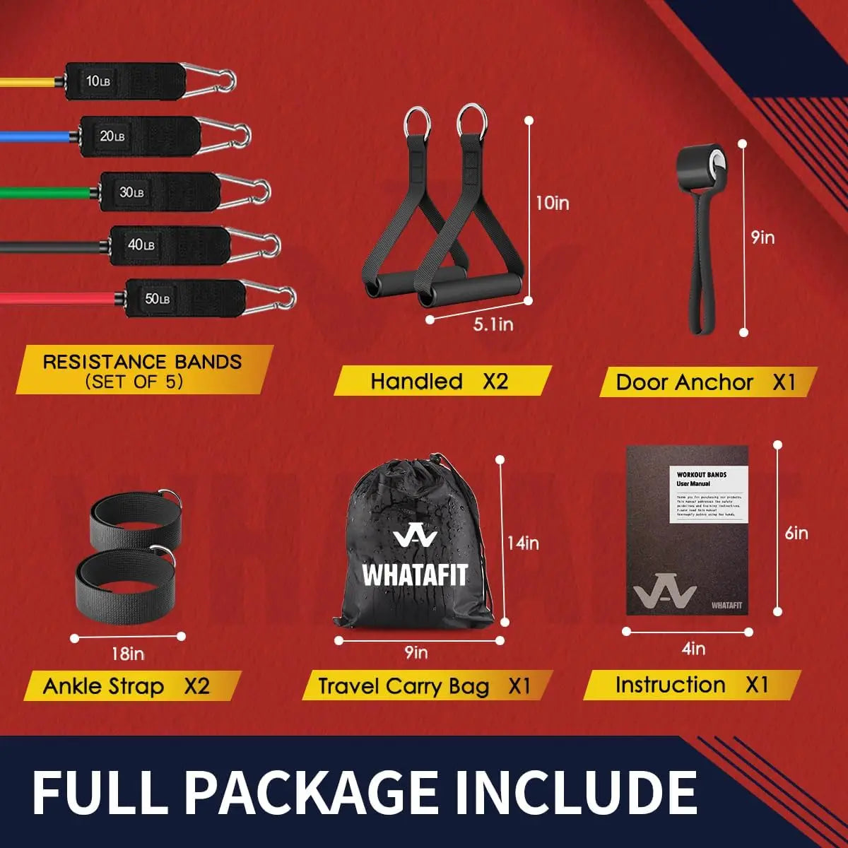WHATAFIT Resistance Bands With Handles for Strength Training and Fitness