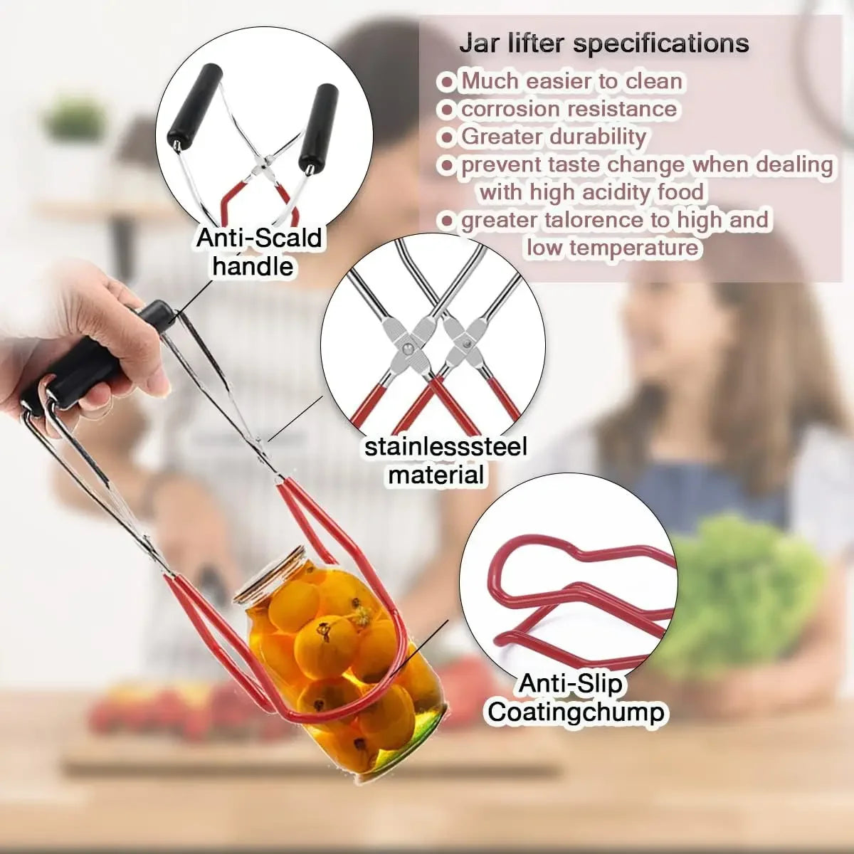 Stainless Steel Canning Jar Lifter With Comfortable Grip Handle