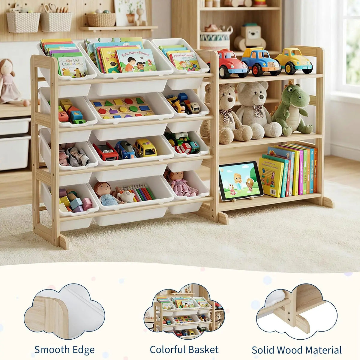 Garvee Wooden Toy Storage Organizer With Bins And Shelves