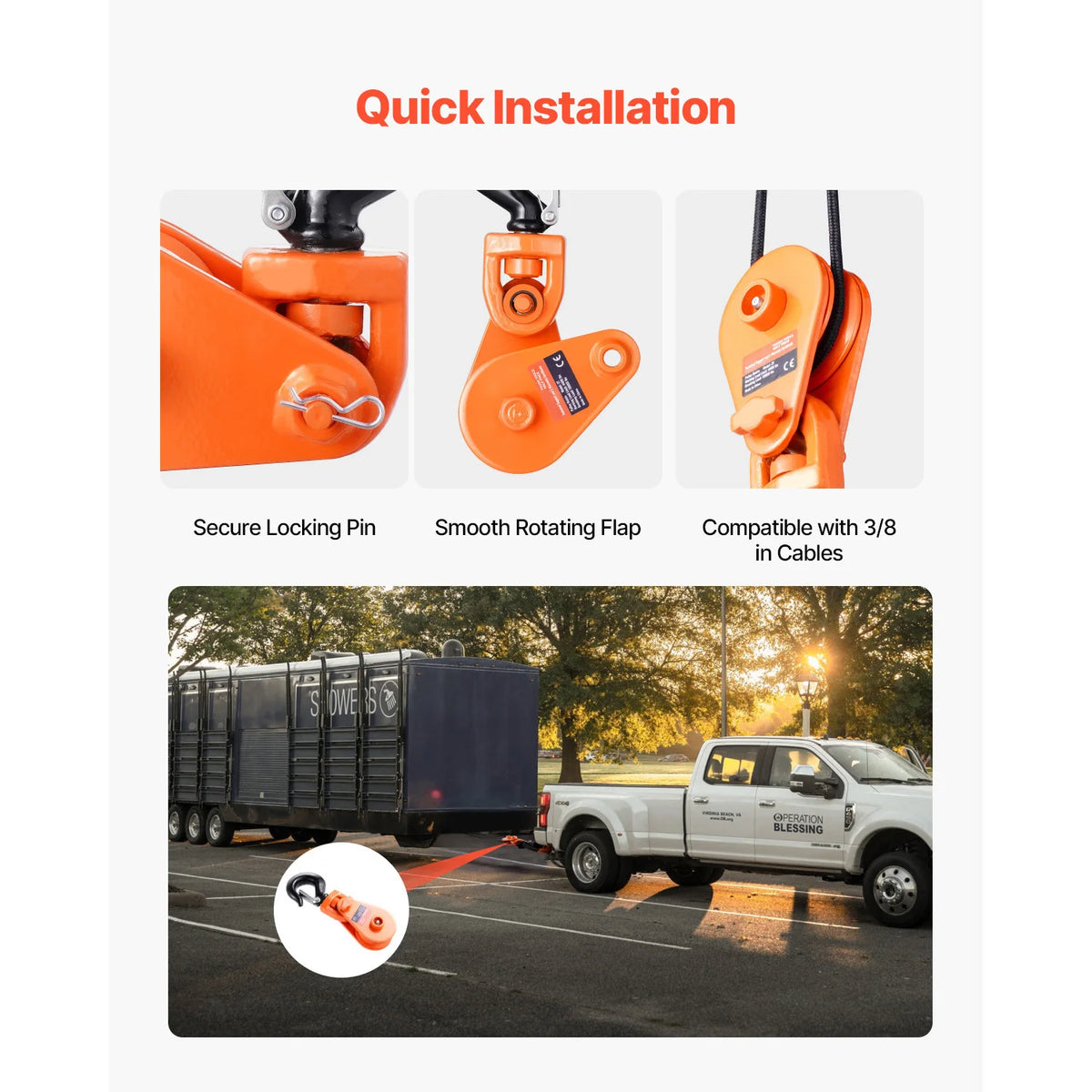 SucceBuy Snatch Block Pulley 2T with Swivel Hook Lifting Offroad Recovery for Towing Operation on Truck Rollback Wrecker Car
