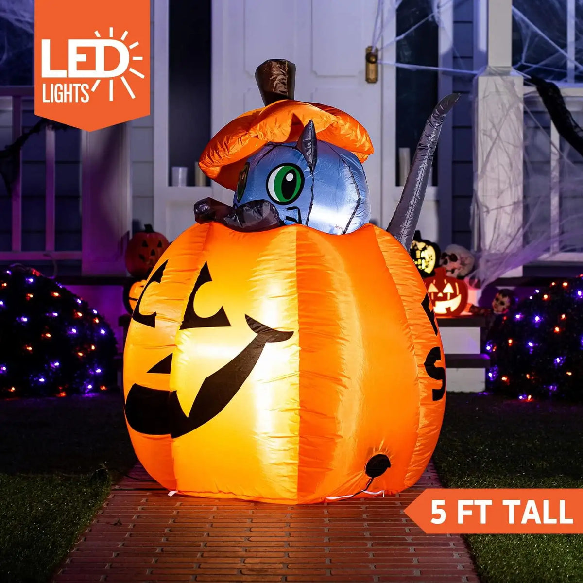 Joyfy Animated Cat On Pumpkin Halloween Inflatable Outdoor Decor