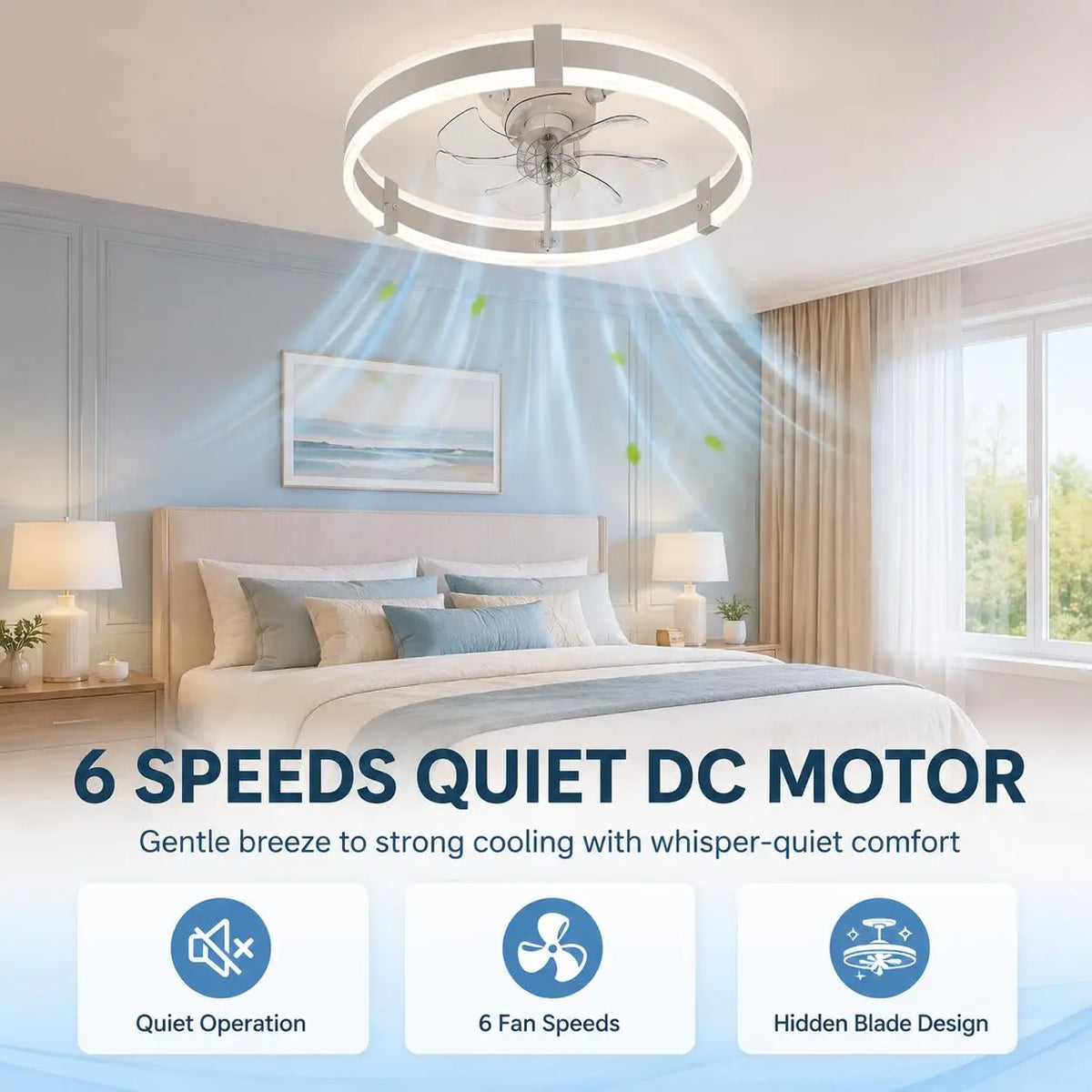 Low Profile Flush Mount Ceiling Fan With Dimmable LED Light