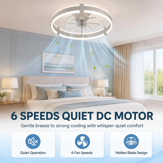 Low Profile Flush Mount Ceiling Fan With Dimmable LED Light