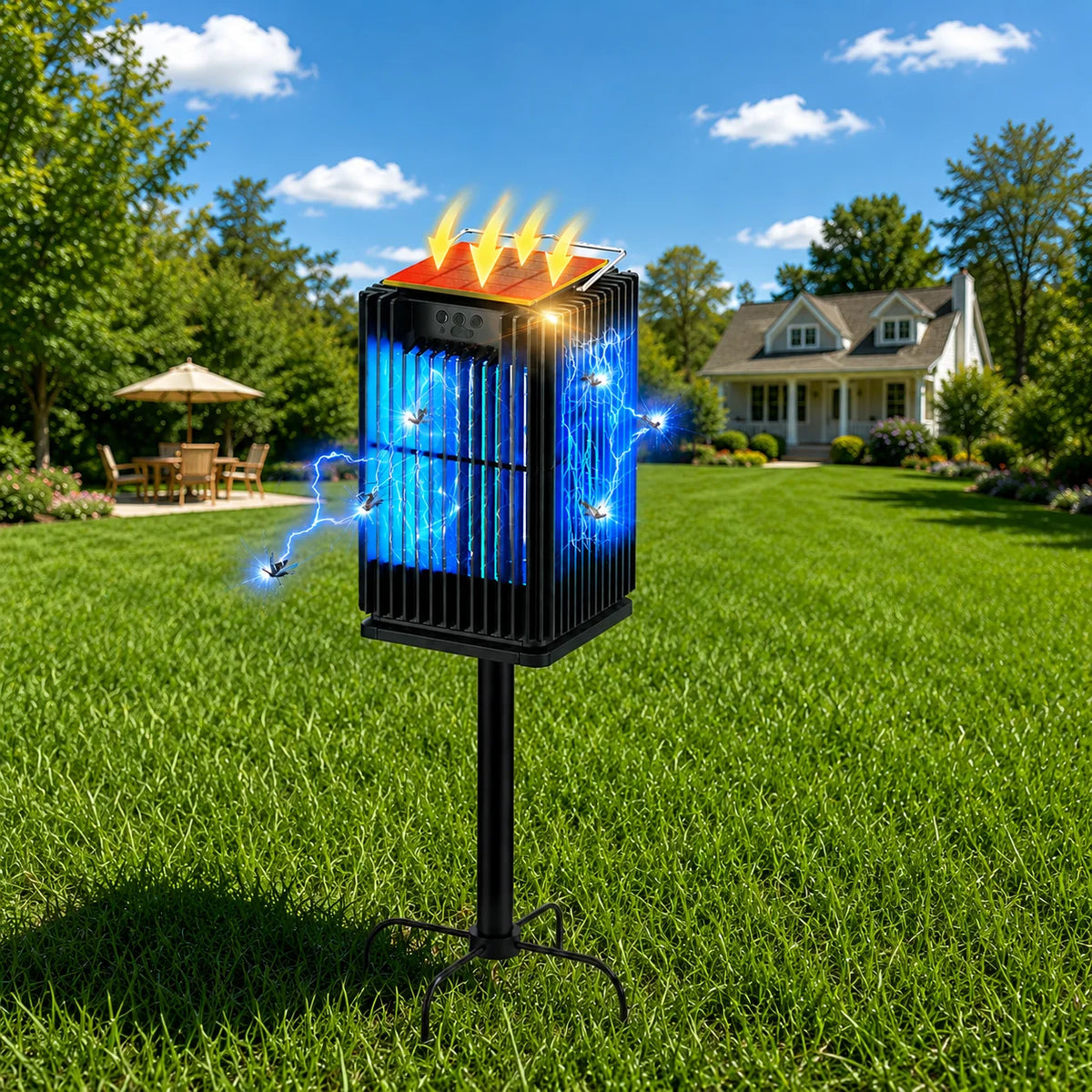 Solar Cordless Outdoor Bug Zapper With Integrated Led Ground Bracket