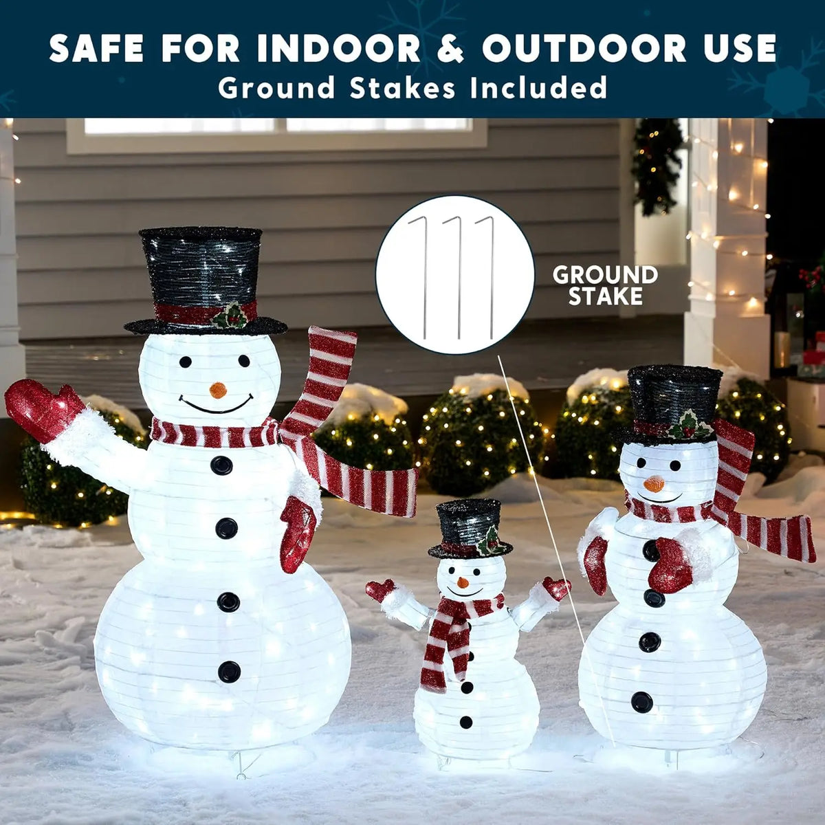 Joyfy 3 Pack 3D Christmas Collapsible Snowman LED Yard Lights