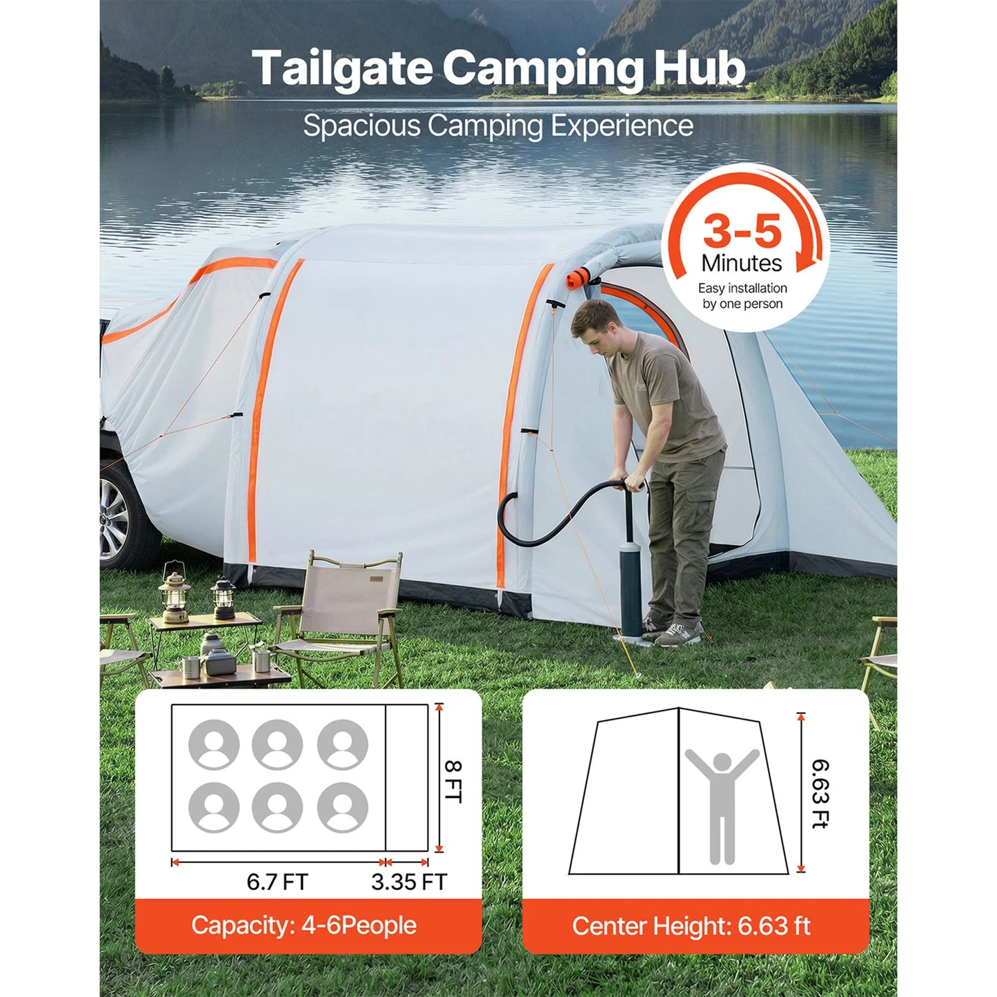 SucceBuy Inflatable SUV Tent with Awning 8x6.7ft 3-Season SUV Tailgate Tent w/Ventilated Doors & Mesh Window for Outdoor Camping