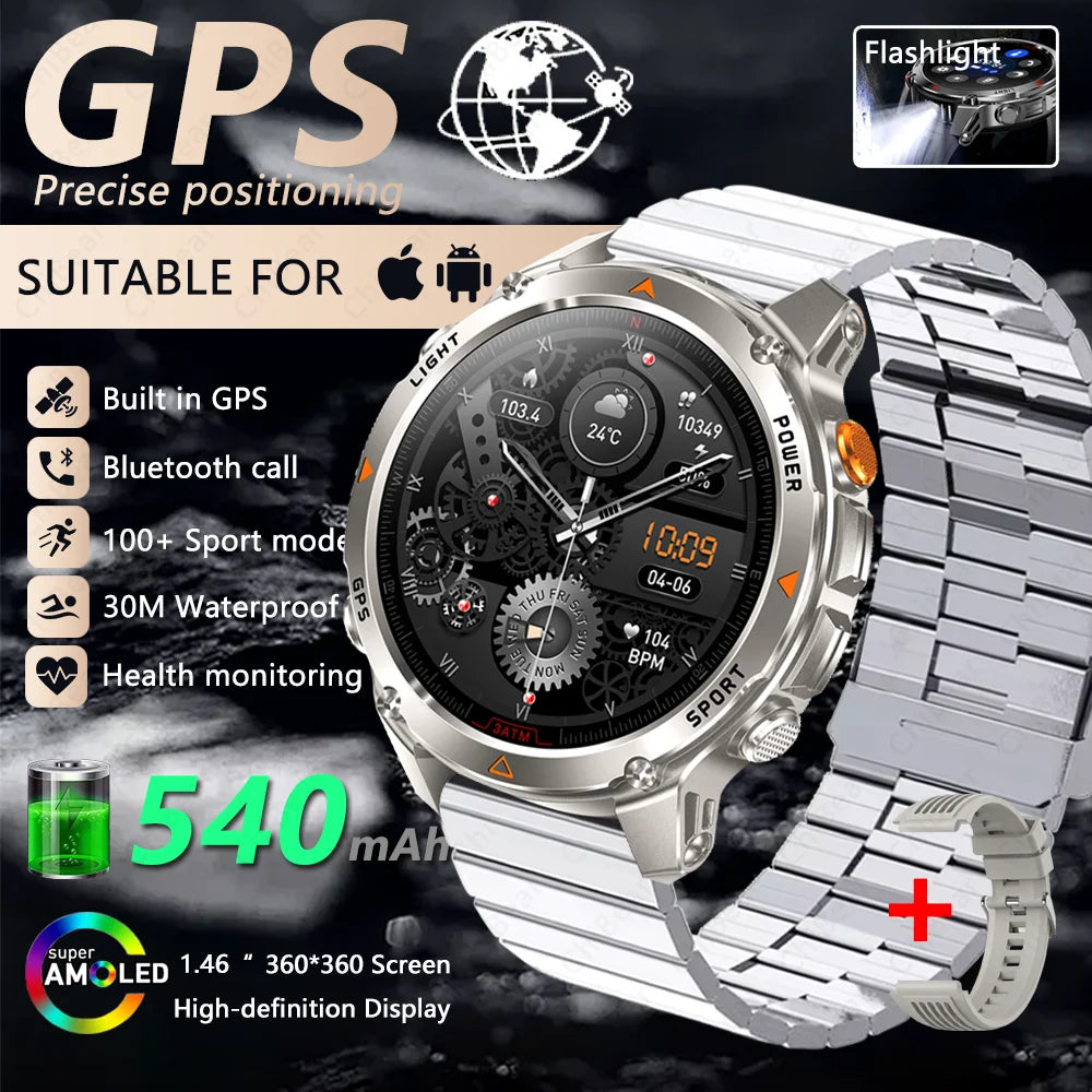 2026 New GPS Map Navigation Smart Watch Men Women Amoled Screen 3ATM Waterproof Sports Compass Health Bluetooth Call Smartwatch
