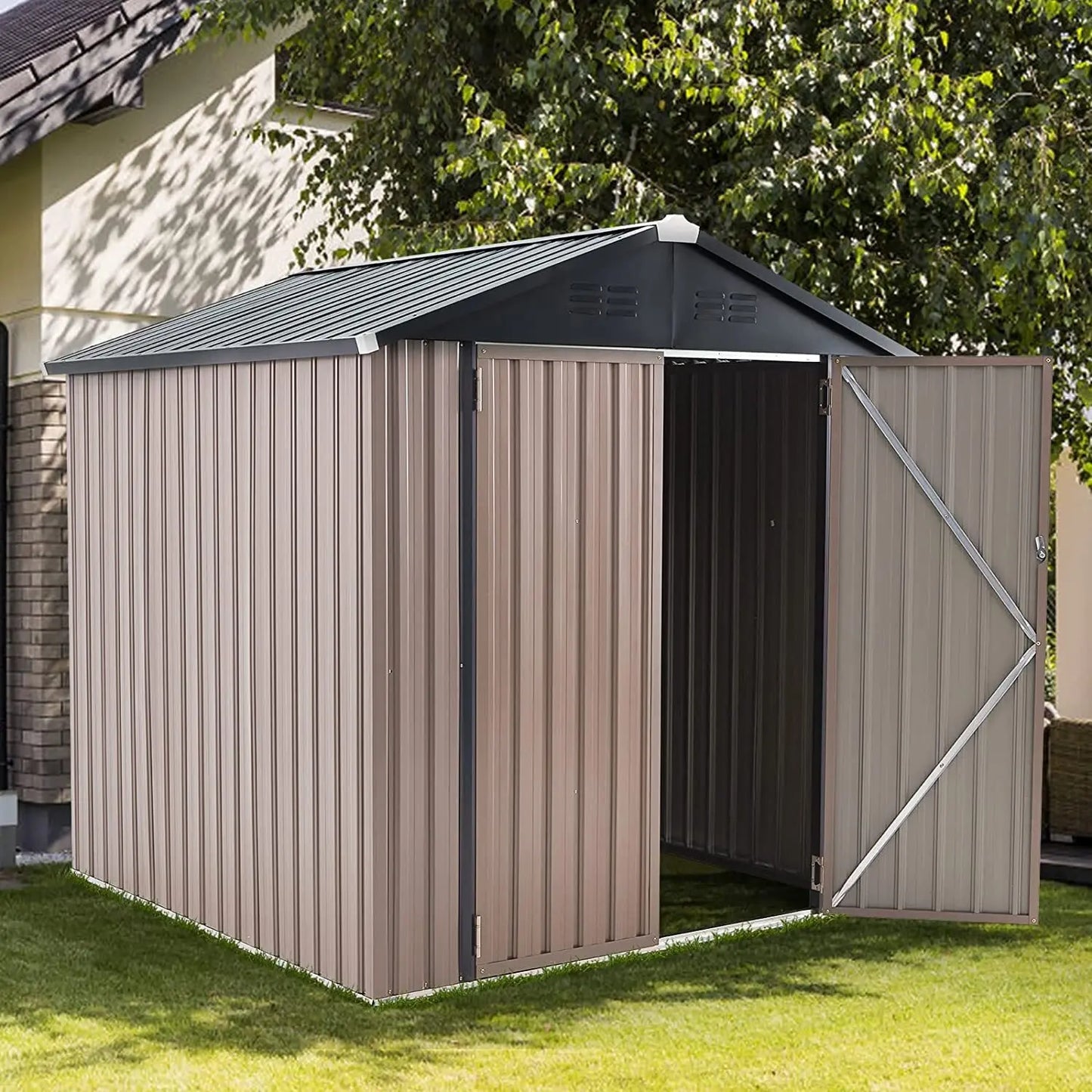 Outdoor Plastic Storage Shed With Lockable Door For Yard Patio