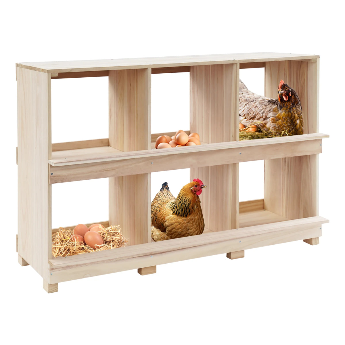Six Compartment Wooden Chicken Nesting Box For Backyard Poultry