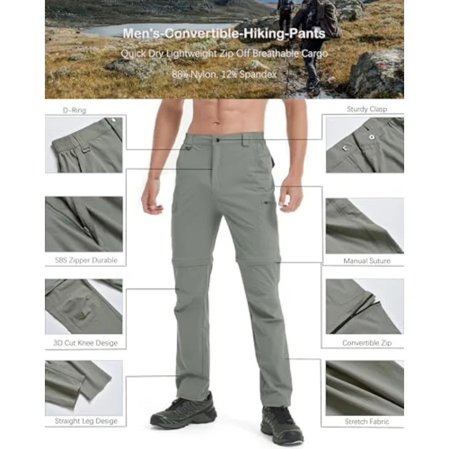 Men's Hiking Convertible Zip Off Pants Outdoor Waterproof Quick Dry Lightweight Fishing Safari Travel Cargo Work Pants