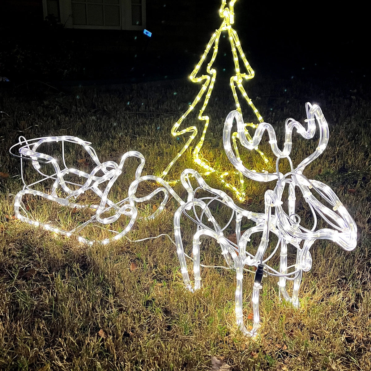 Christmas Reindeer And Sleigh Yard Decoration With LED Lights