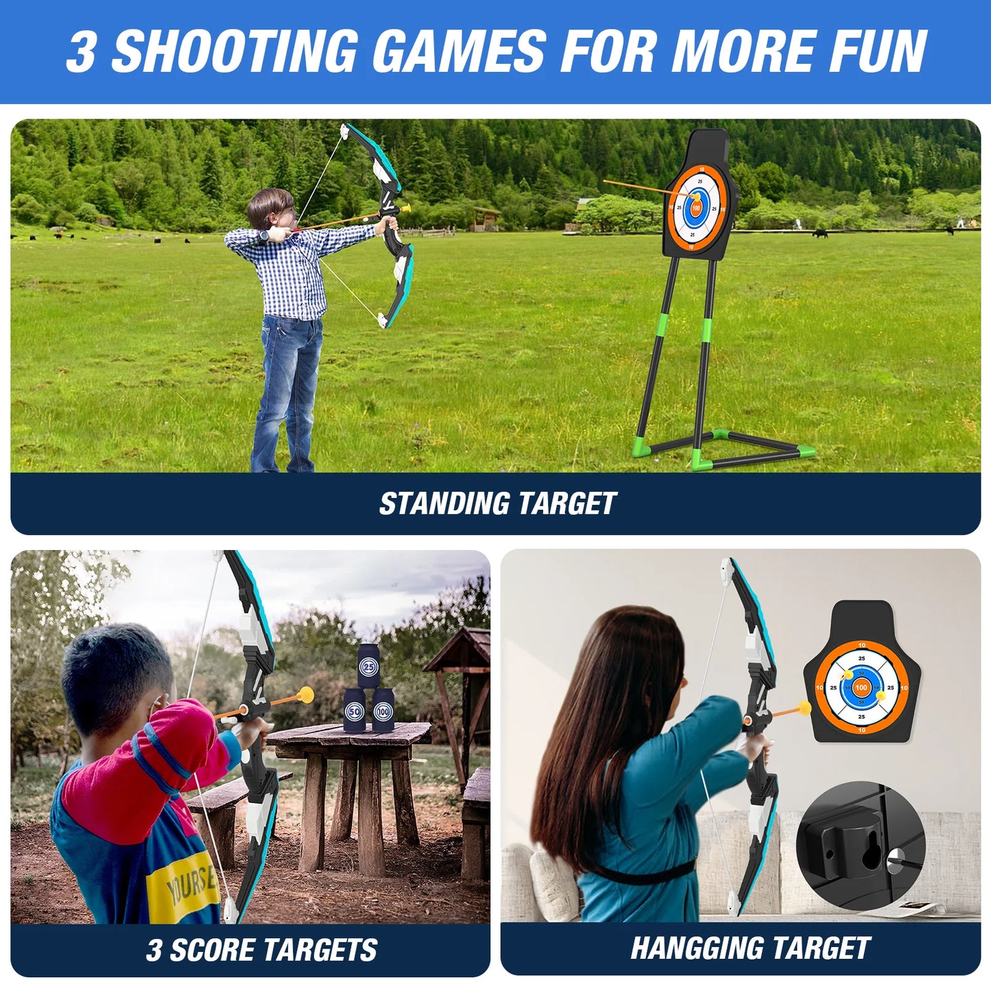 Bow and Arrow for Kids, LED Light Up Archery Set with 12 Suction Cup Arrows, 1 Standing Target, 3 Score Targets & 1 Quiver, Indoor Outdoor Sport Gifts for Boys Girls Ages 3+,Birthday Halloween Christmas Gift