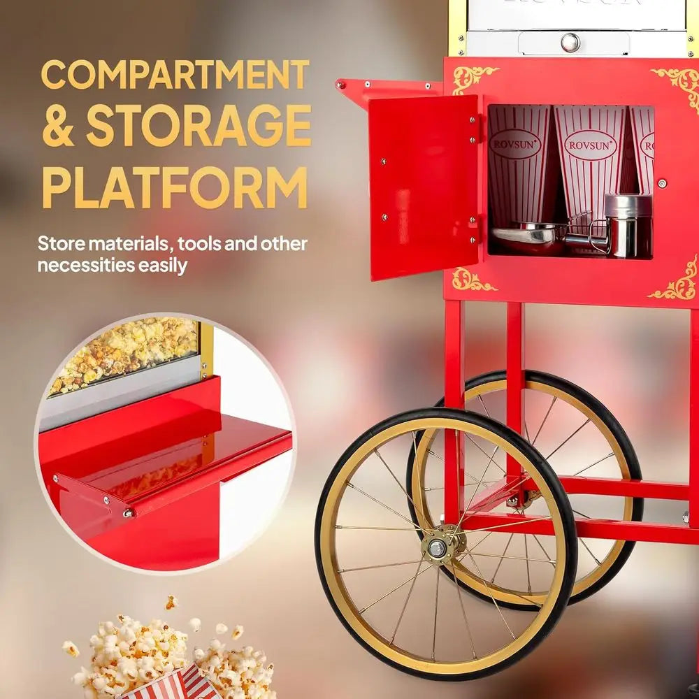 corn hine Movie Theater Style with Cart & Wheels, 8 Ounce Kettle Makes Up to 32 Cups corn Maker with corn Scoop, Oil Spoon & 3 c