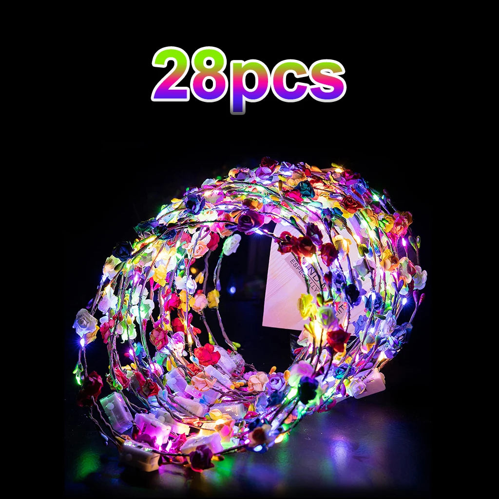 LED Glow Flower Headband And Floral Wreath Hair Accessories