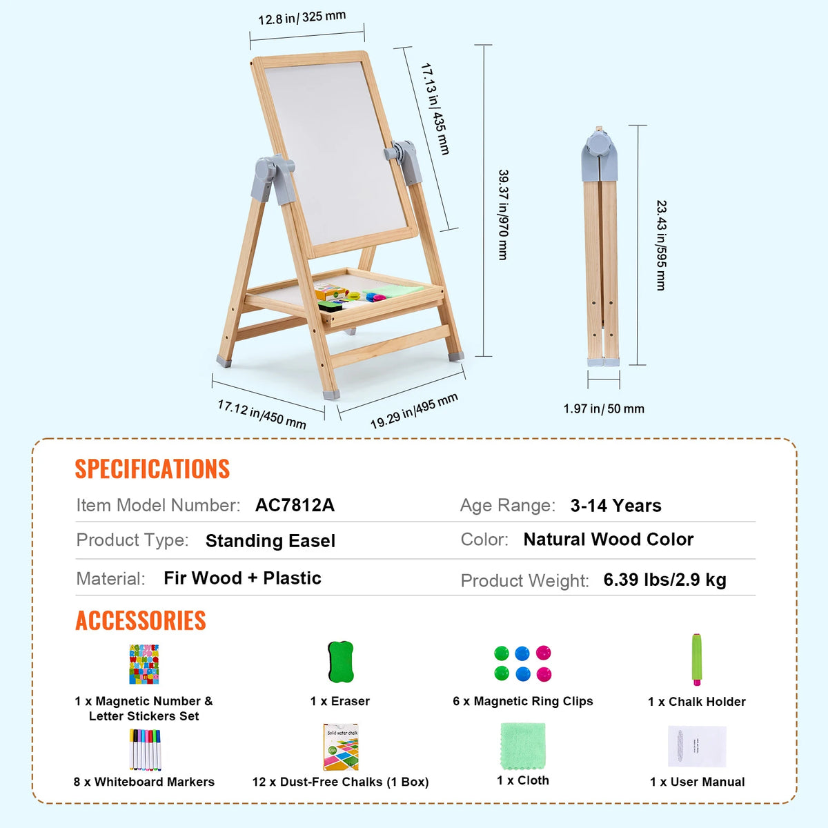 SucceBuy Wooden Magnetic Drawing Board Easel With Paints For Kids