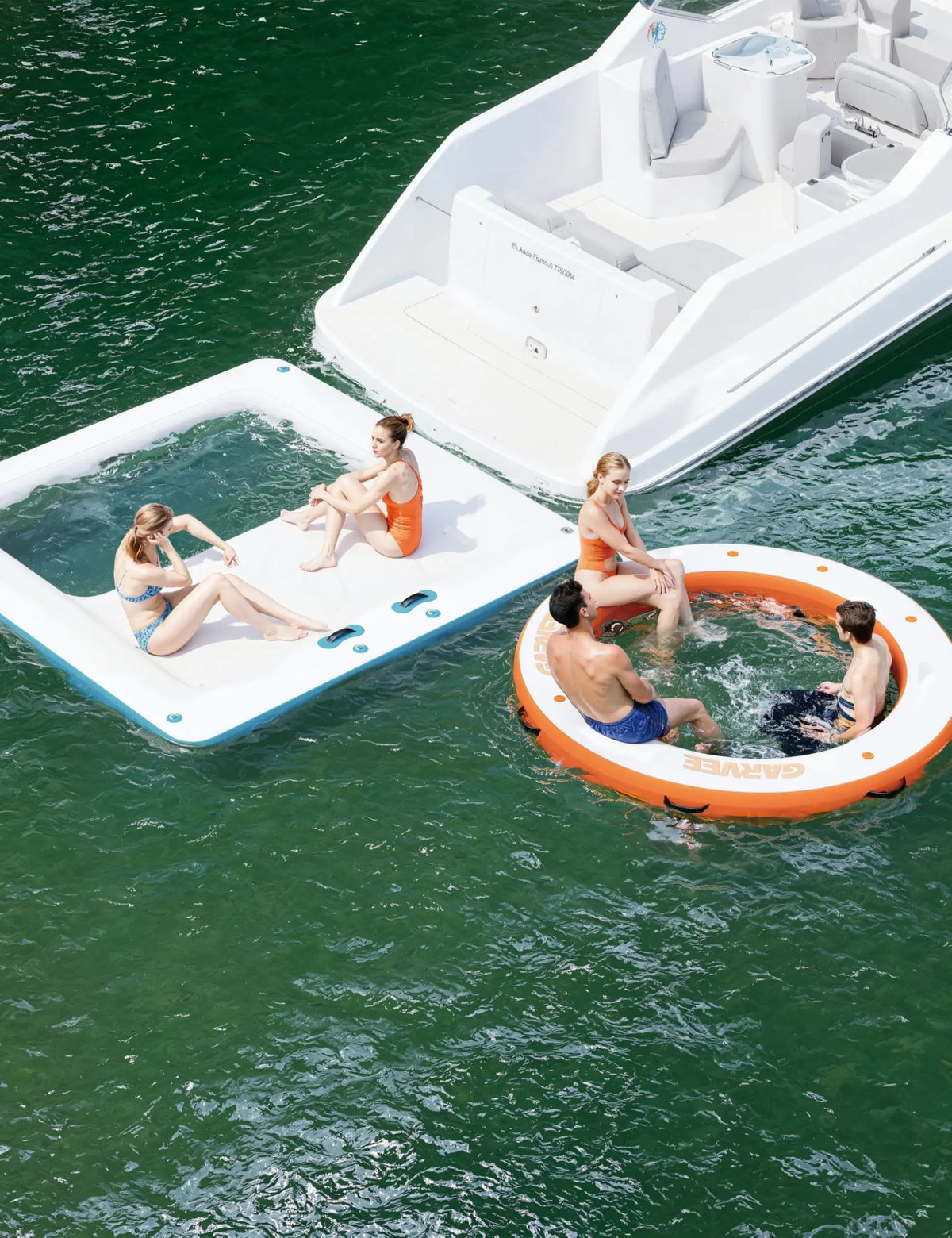 10x10FT Inflatable Water Floating Dock Platform Square Inflatable Dock Floating Platform with Mesh, Non-Slip EVA Platform and Rope Ladder
