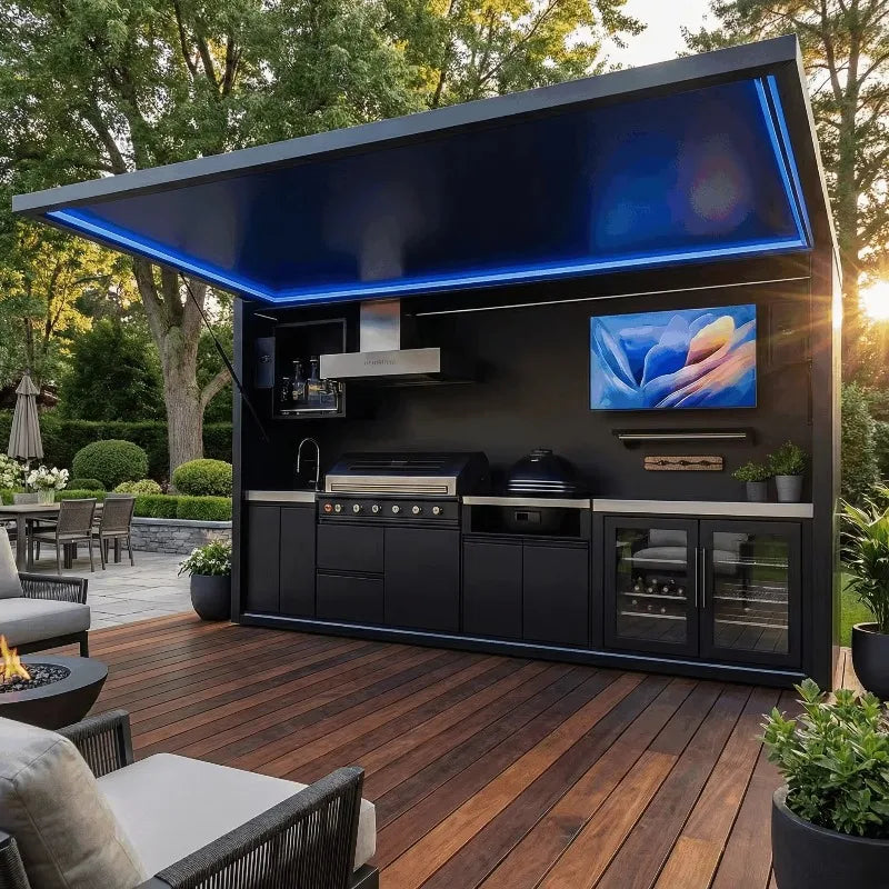 Stainless Steel Outdoor BBQ Kitchen Pod With Roller Shutters