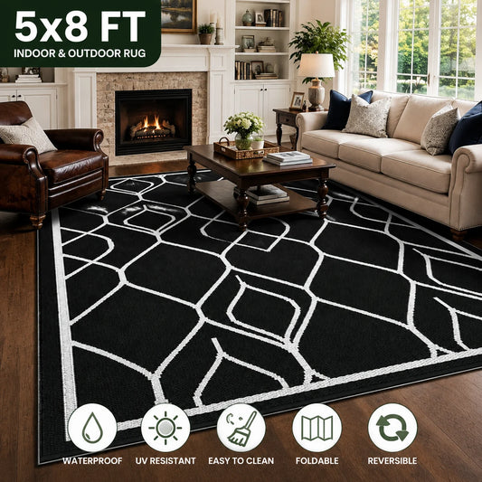 Waterproof Reversible Plastic Straw Patio Rug With Quick Dry Design