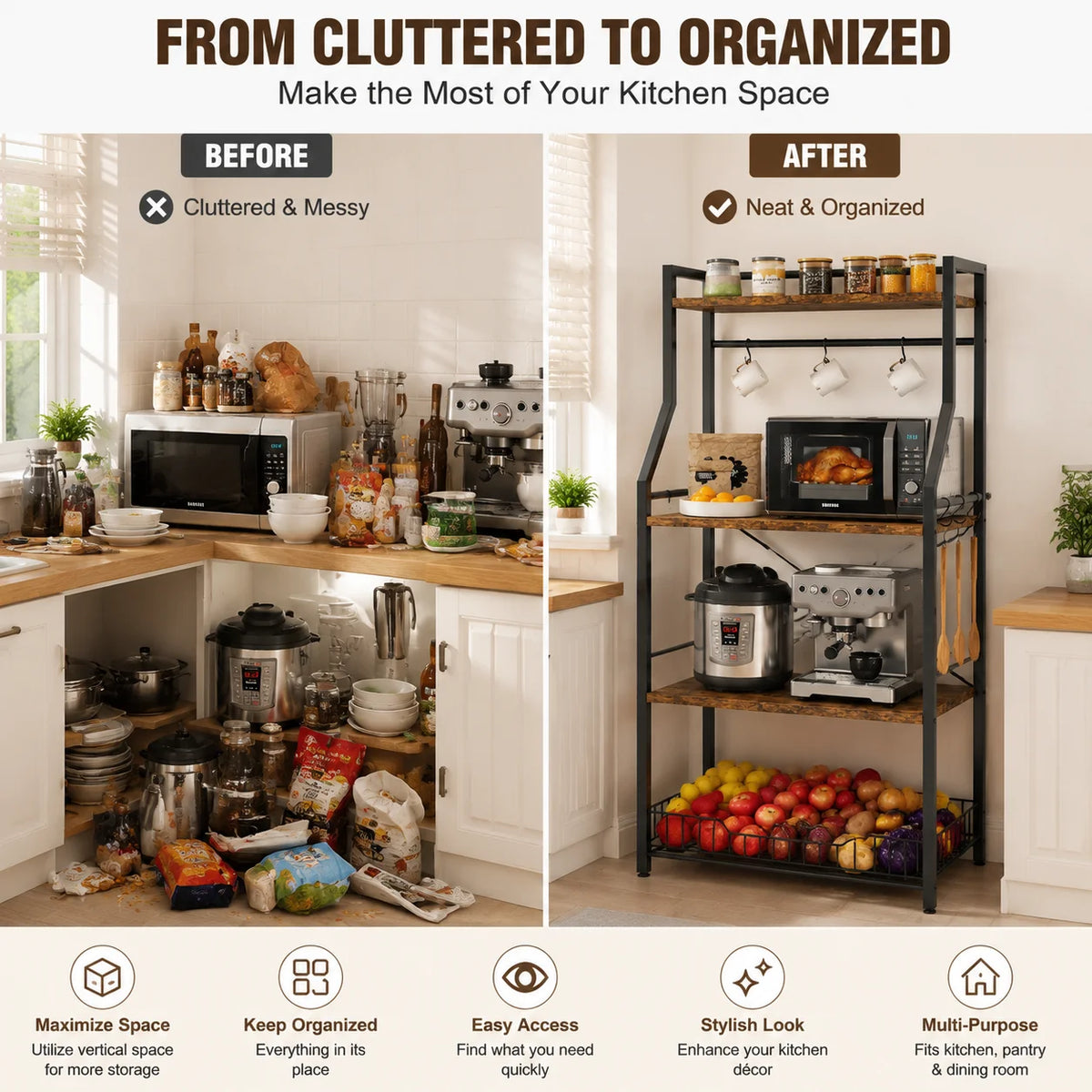Freestanding Kitchen Baker Rack With Four Tier Steel Storage Shelf