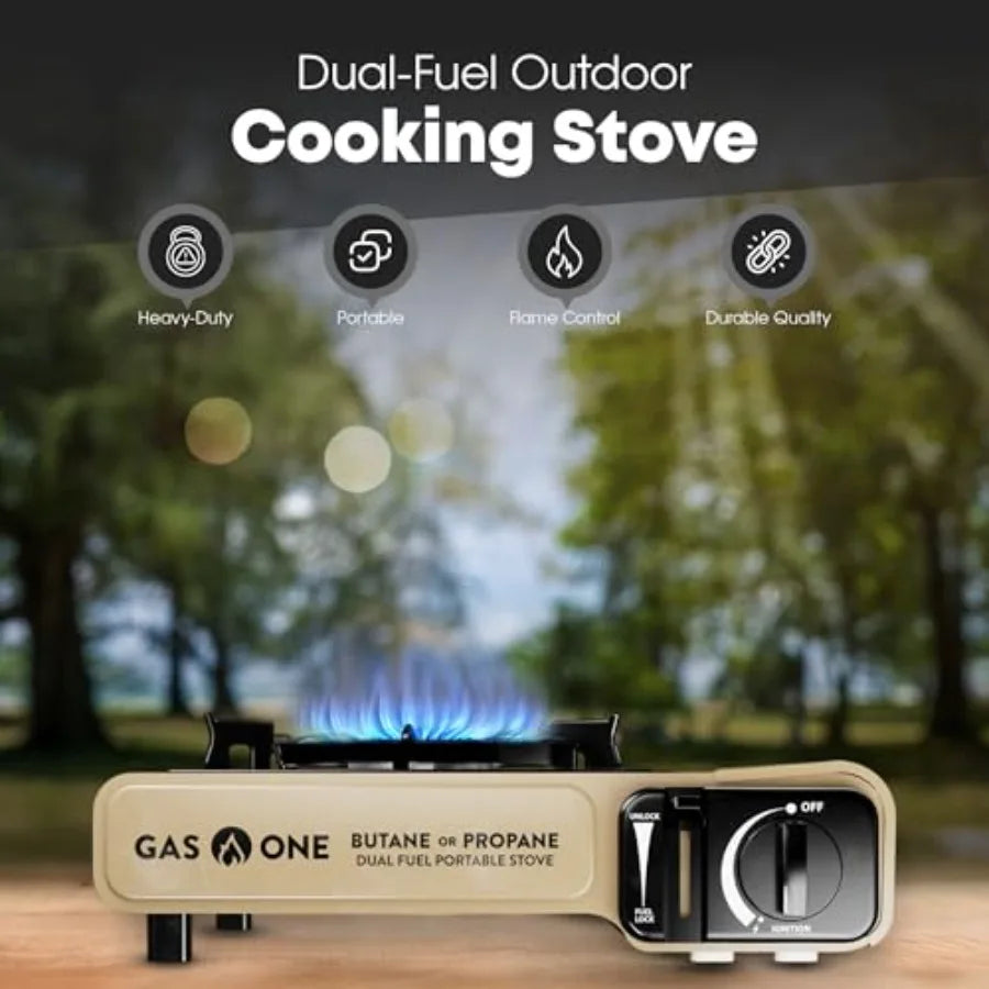 GasOne GS-3400P-KIT Propane or Butane Gas Flat Top Griddle Included Dual Propane Grill Tent Burners for Cooking for Camping, Ki