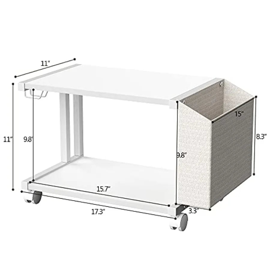 Modern Wooden 2 Tier Under Desk Printer Stand With Office Desktop Organizer