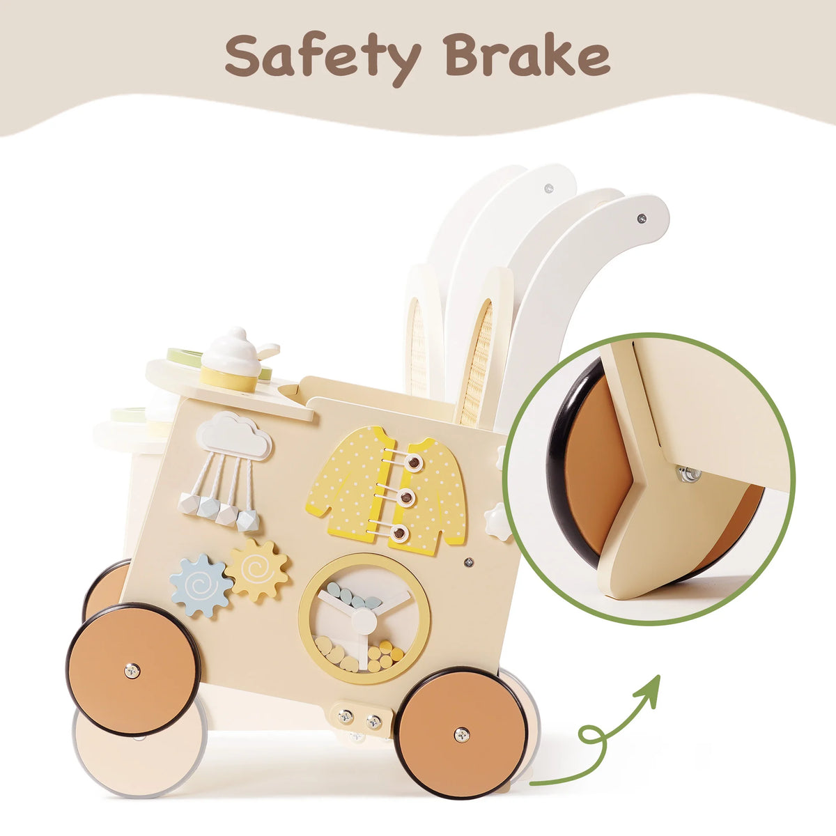 Robud Toddler Wooden Push Walker With Activity Panel And Storage
