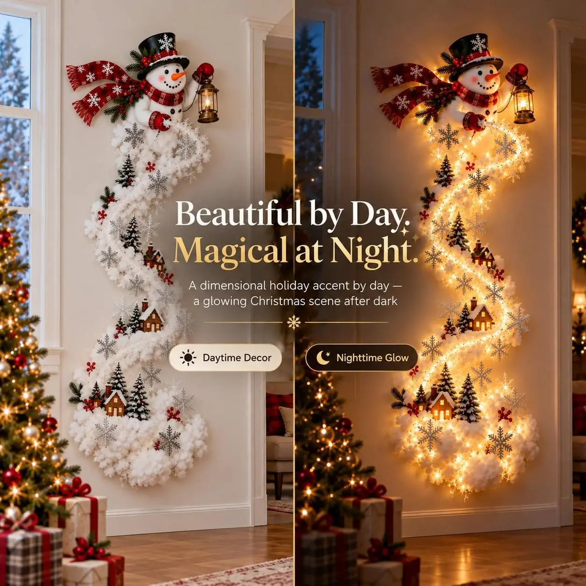Christmas Magic Trail Santa Sleigh Reindeer LED Wall Light Decoration